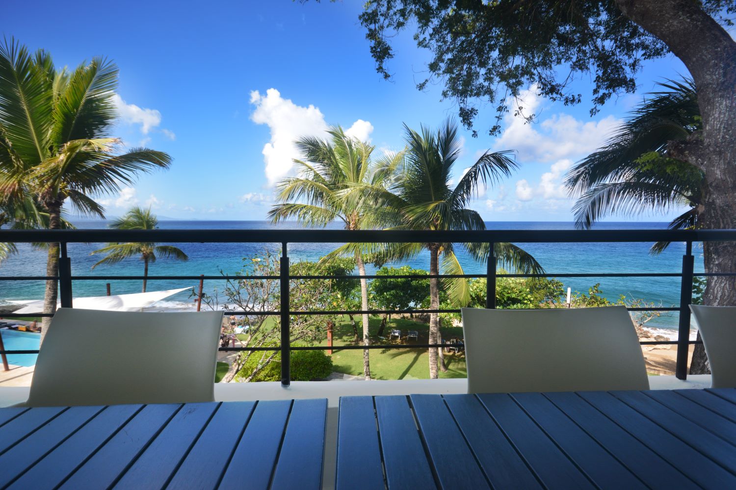 Coastal condo pool at twilight